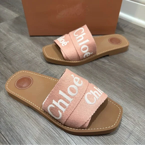 Chloe Woody Logo Sandal Slides in Light Rosewood - Picture 6 of 16